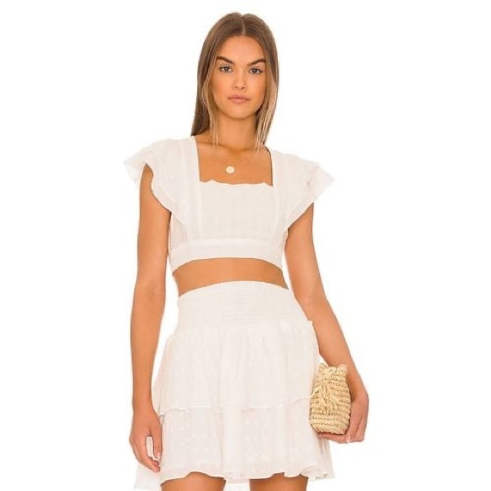 Minkpink Revolve Whitewash Crop Top & Mini Skirt Size Large NWT - Picture 1 of 16